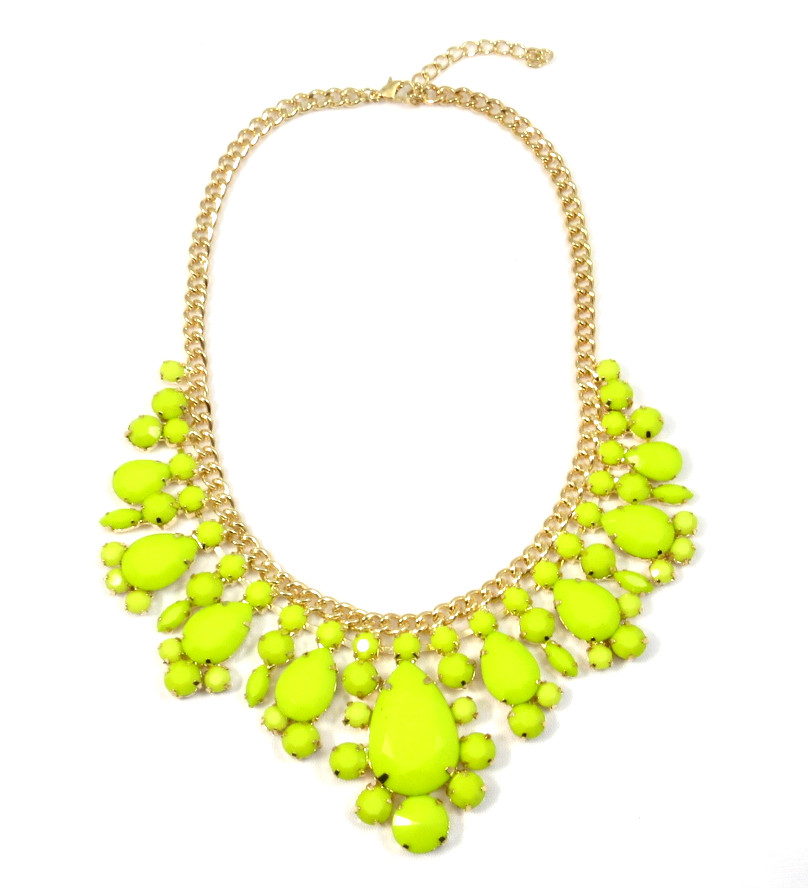 Neon Yellow Teardrop Gemstone Bib Necklace
